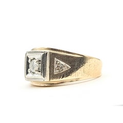 Vintage Diamond Geometric Signet Ring in 14k Yellow Gold