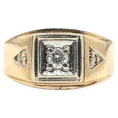 Vintage Diamond Geometric Signet Ring in 14k Yellow Gold