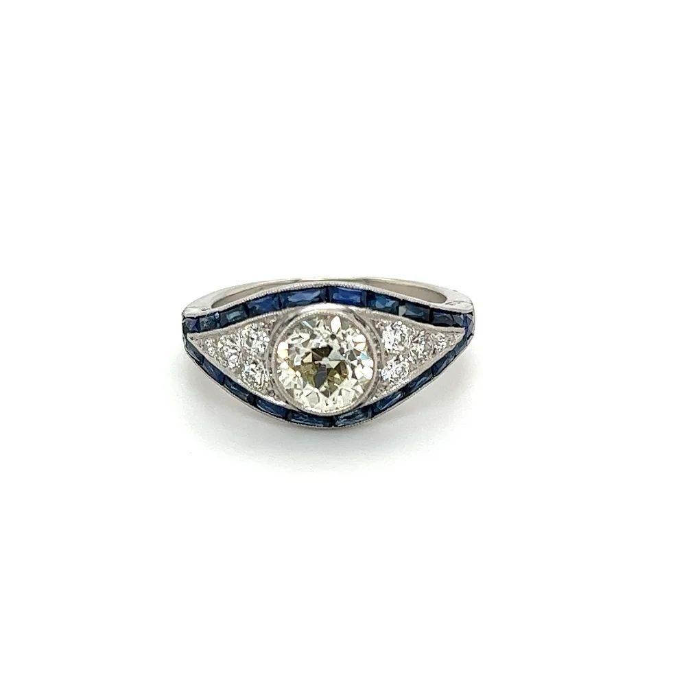 Mixed Cut Vintage Diamond GIA and Blue Sapphire Platinum Cocktail Ring For Sale