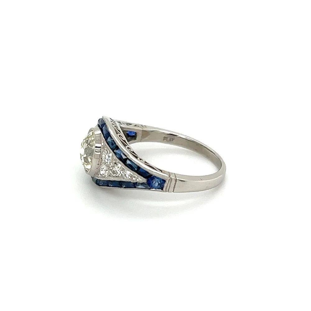 Women's Vintage Diamond GIA and Blue Sapphire Platinum Cocktail Ring For Sale
