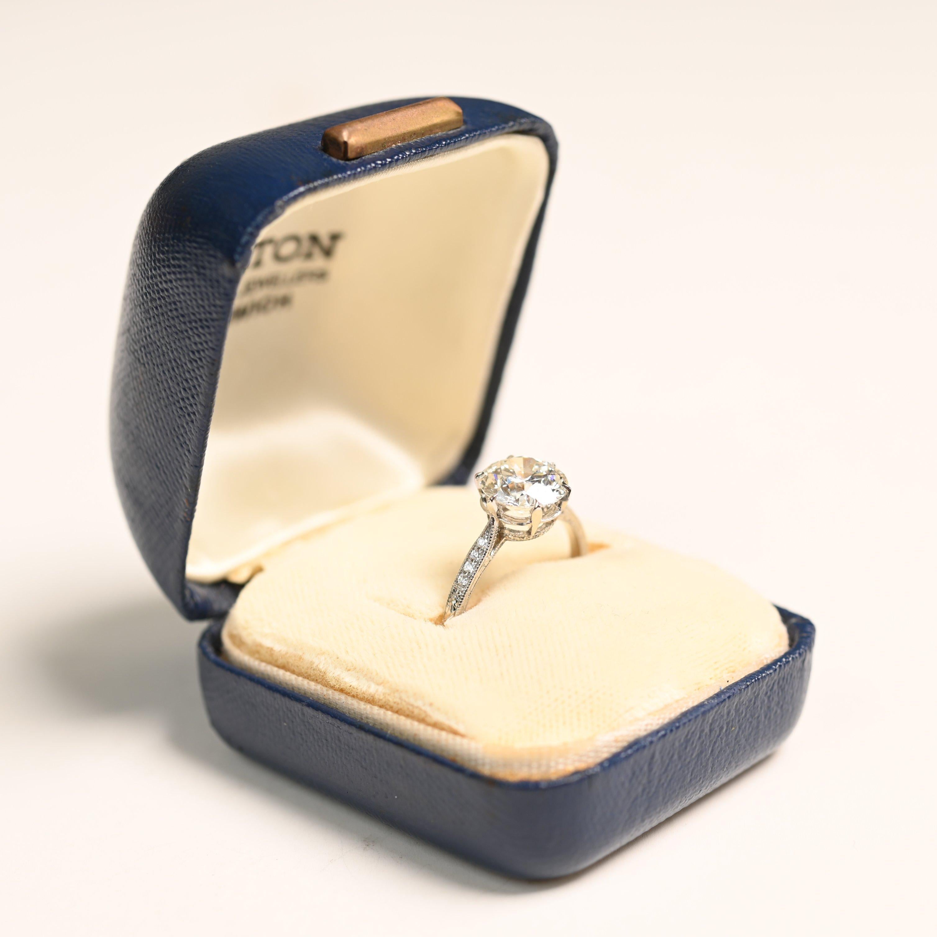 Art Deco Vintage Diamond (GIA Approx 2-Carats) Engraved Ring, Platinum For Sale