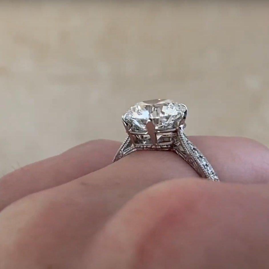 Vintage Diamond (GIA Approx 2-Carats) Engraved Ring, Platinum In Excellent Condition For Sale In New York, NY