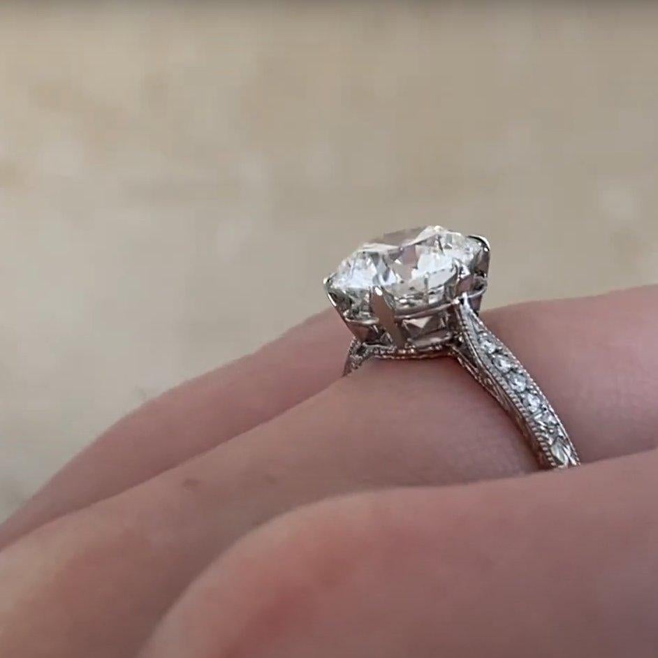 Women's Vintage Diamond (GIA Approx 2-Carats) Engraved Ring, Platinum For Sale