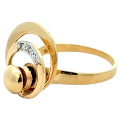 Vintage Diamond Gold 2 Level Spinner Ring Fine Estate Jewelry