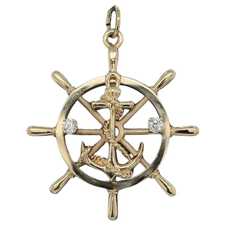 Vintage Diamond Gold Anchor on Helm Charm Pendant