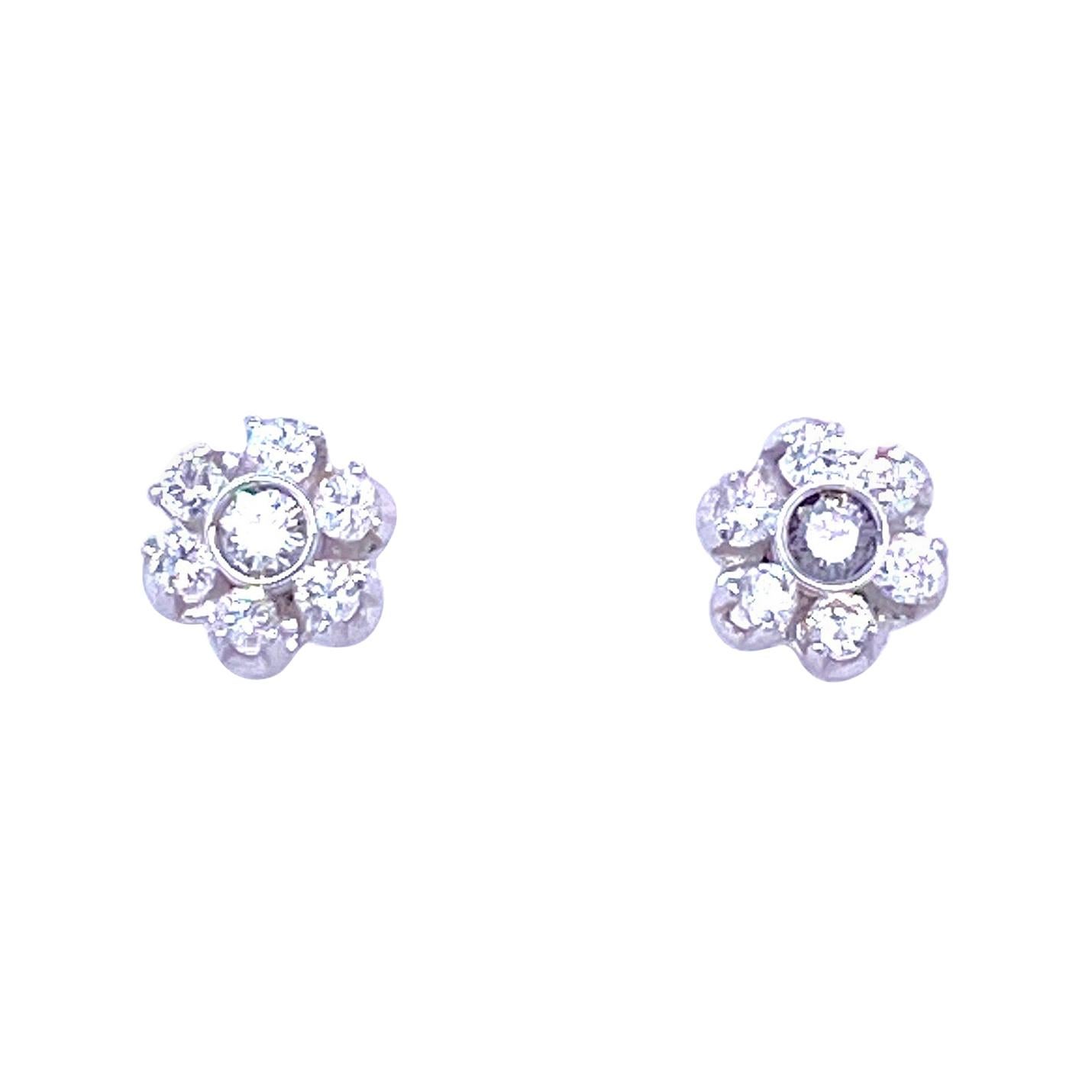 Vintage Diamond Gold Cluster Stud Earrings