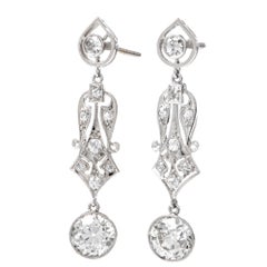 Vintage 3.47cts Large European Diamond Gold Dangle Drop Earrings