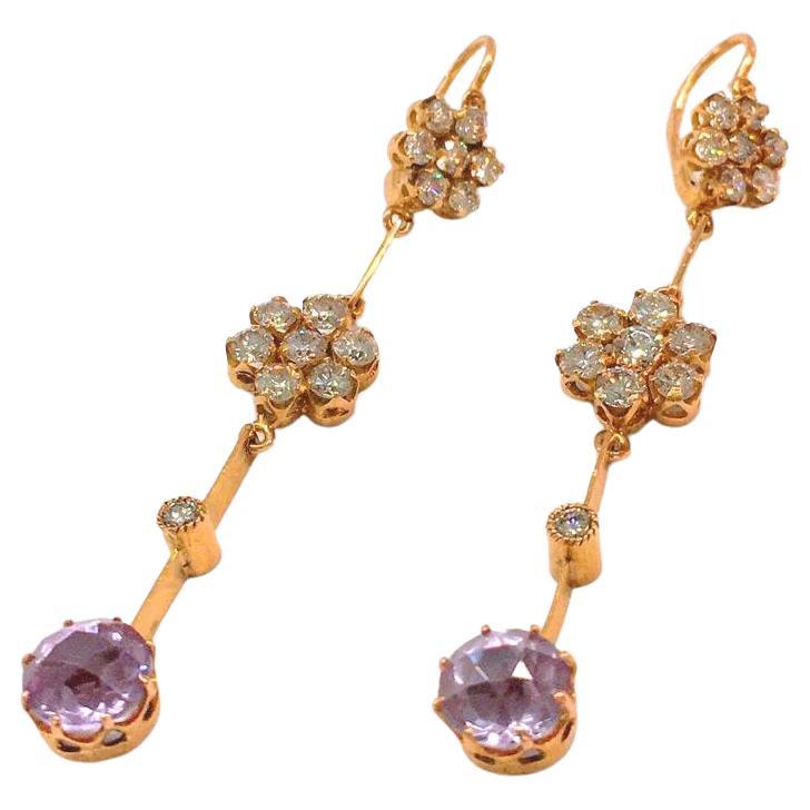Gold baumelnde Vintage-Ohrringe mit Diamanten