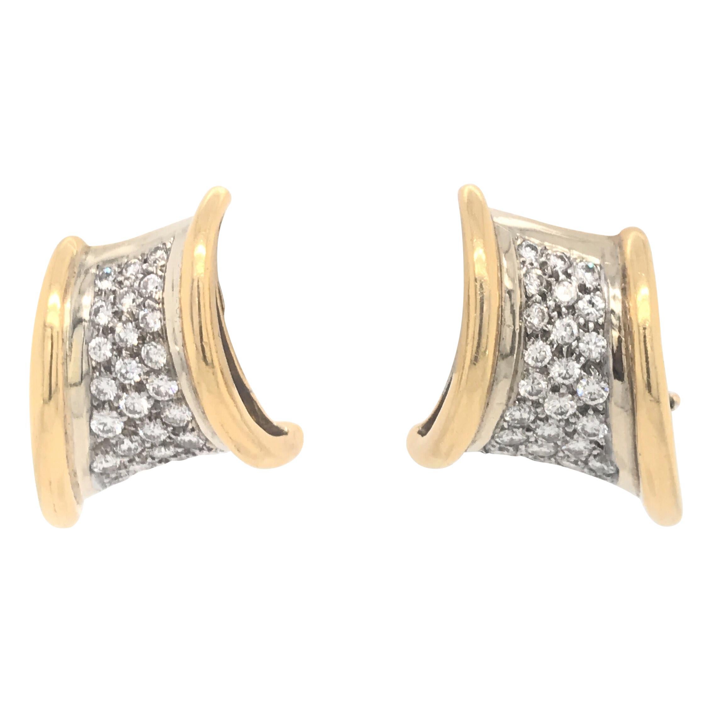 Boucles d'oreilles vintage en or jaune 18 carats avec diamants de 3,75 carats