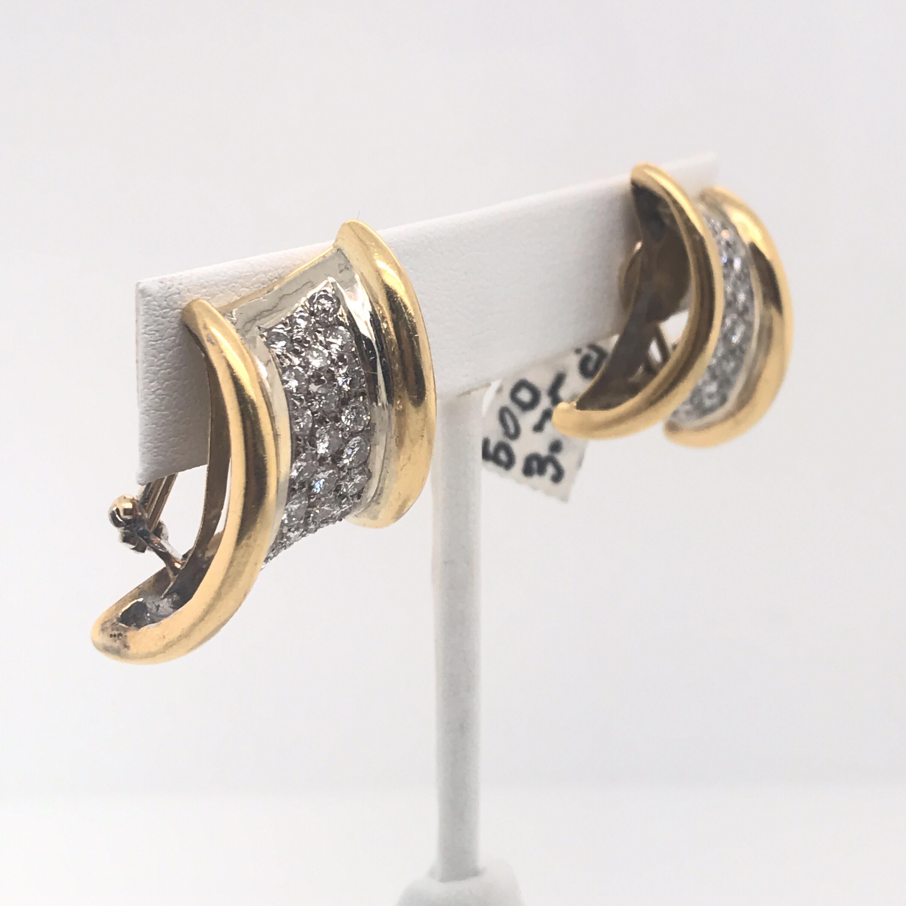 Vintage Diamond Gold Earrings 3.75 Carat 18 Karat Yellow Gold In Excellent Condition For Sale In New York, NY