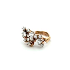 Vintage Diamond Gold Nugget Style Cluster Ring Fine Estate Jewelry