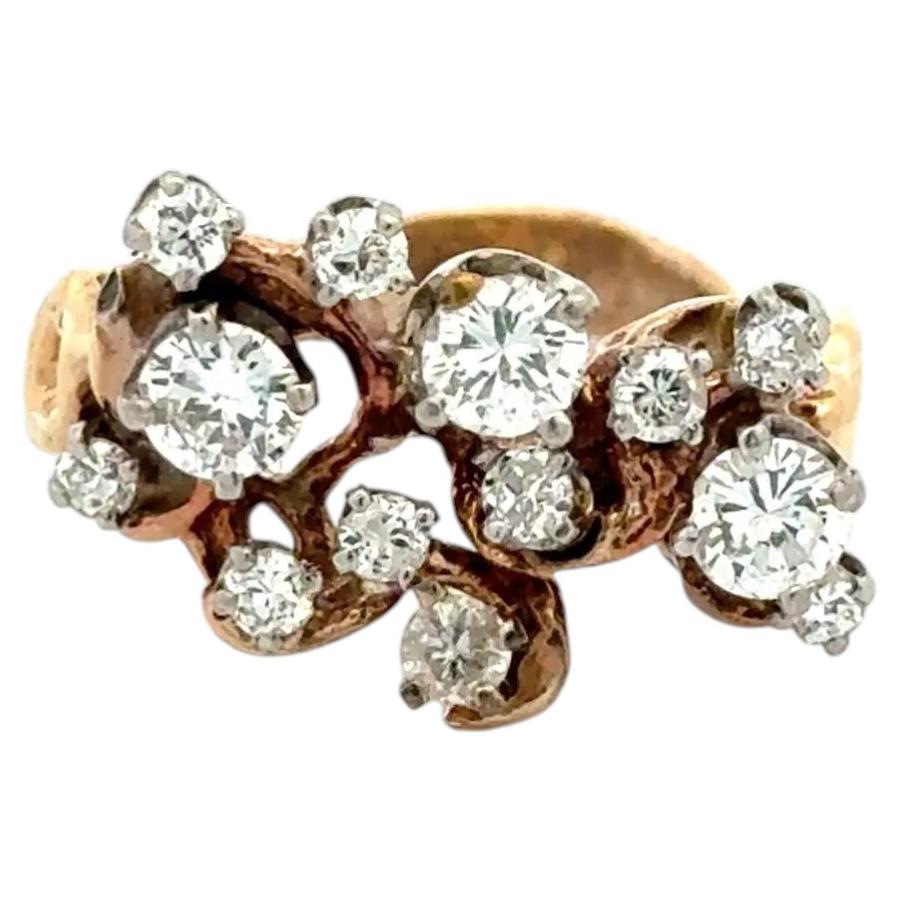 Vintage-Ring im „Diamond Gold Nugget“-Stil mit mehreren Steinen – edler Secondhand-Schmuck