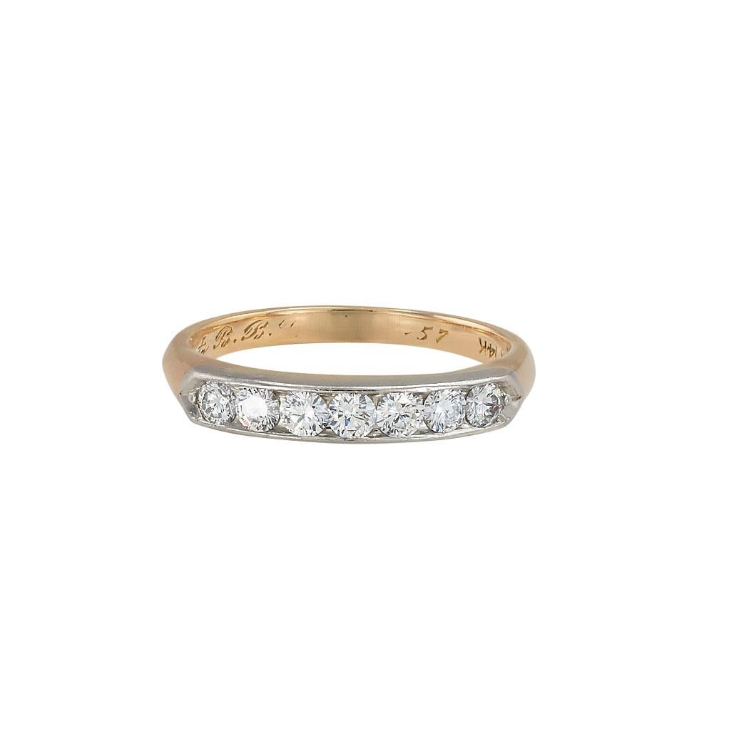 Modernist Vintage Diamond Gold Platinum Wedding Band Size 5-