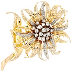 Vintage Diamond Gold Sunflower Brooch