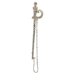 Vintage Diamond Gold Sword Brooch Pin with Chain Estate Fine Jewelry