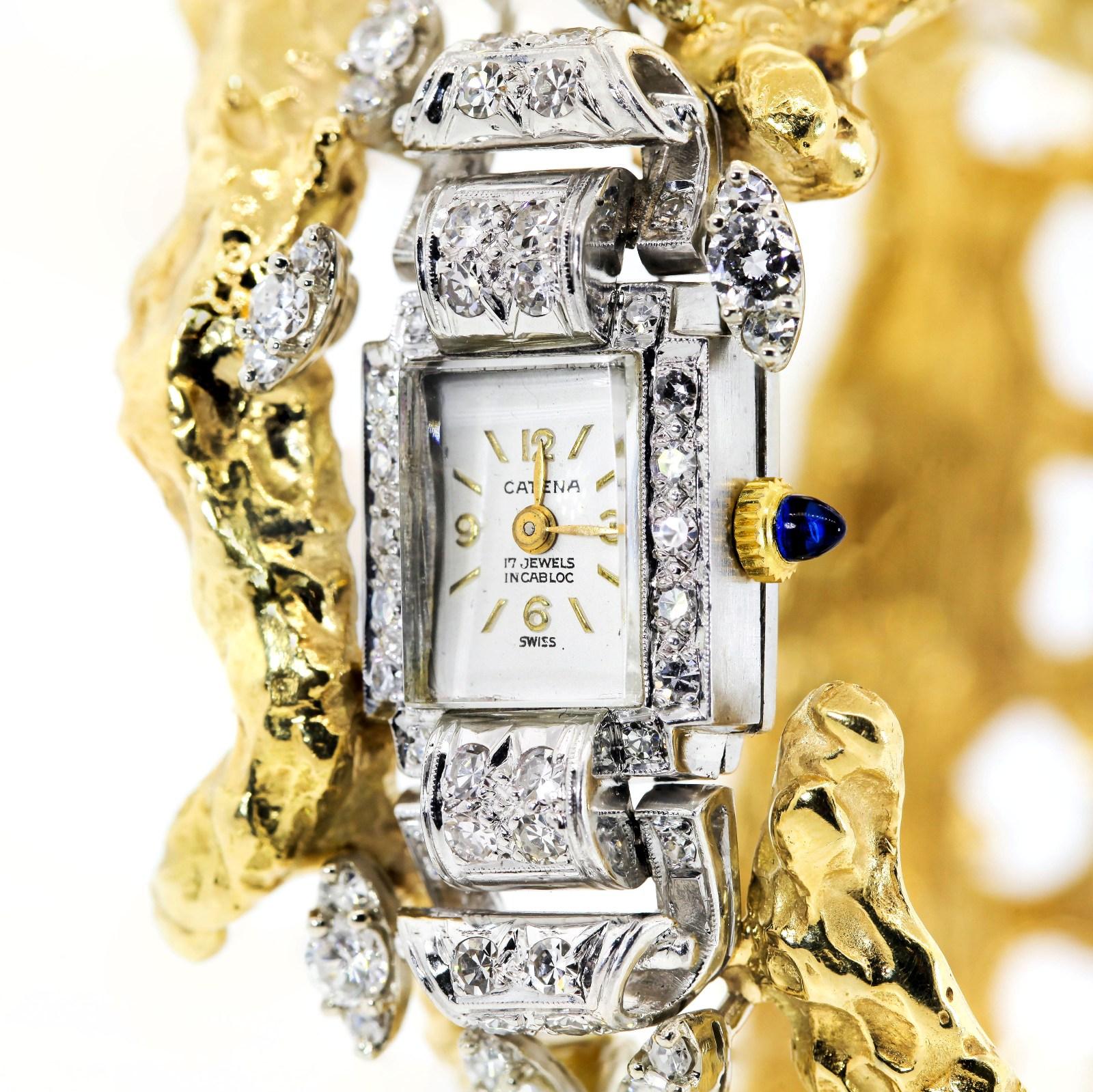 Modern Vintage Diamond and Gold Watch Bangle