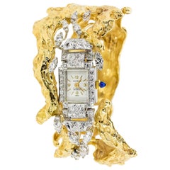 Vintage Diamond and Gold Watch Bangle