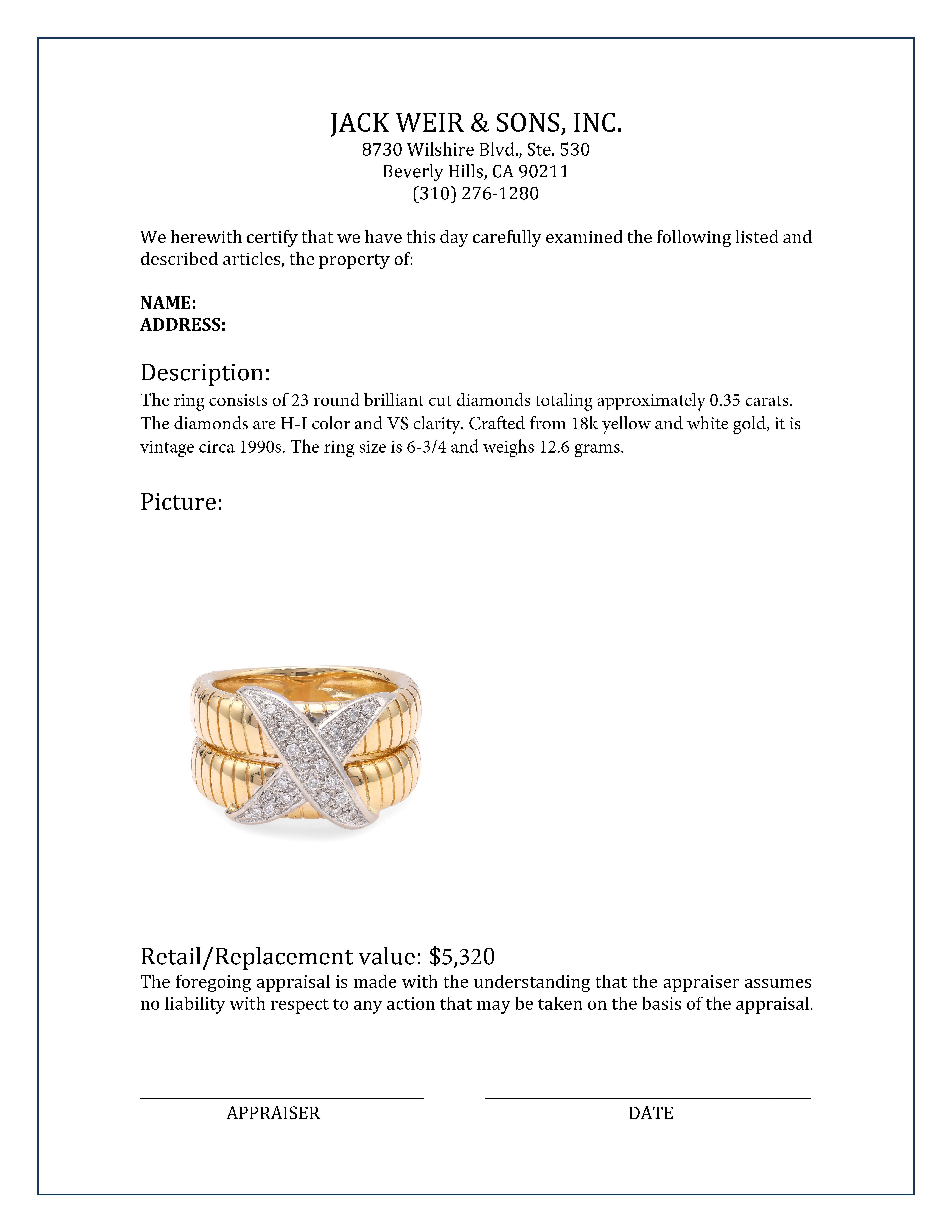 Women's or Men's Vintage Diamond Gold X Ring For Sale
