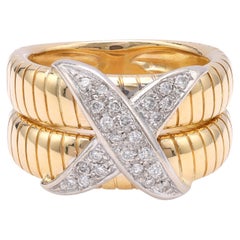 Vintage Diamond Gold X Ring