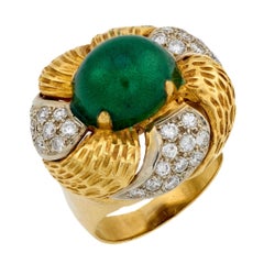 Vintage diamond green enamel 18k yellow gold cocktail ring