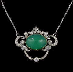 Vintage Diamond Green Paste Gorgeous Revival Lavaliere Necklace