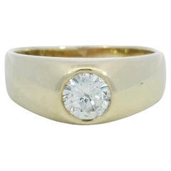 Vintage Diamond Gypsy Ring Bezel Set 14K Yellow Gold ~.63ct Center