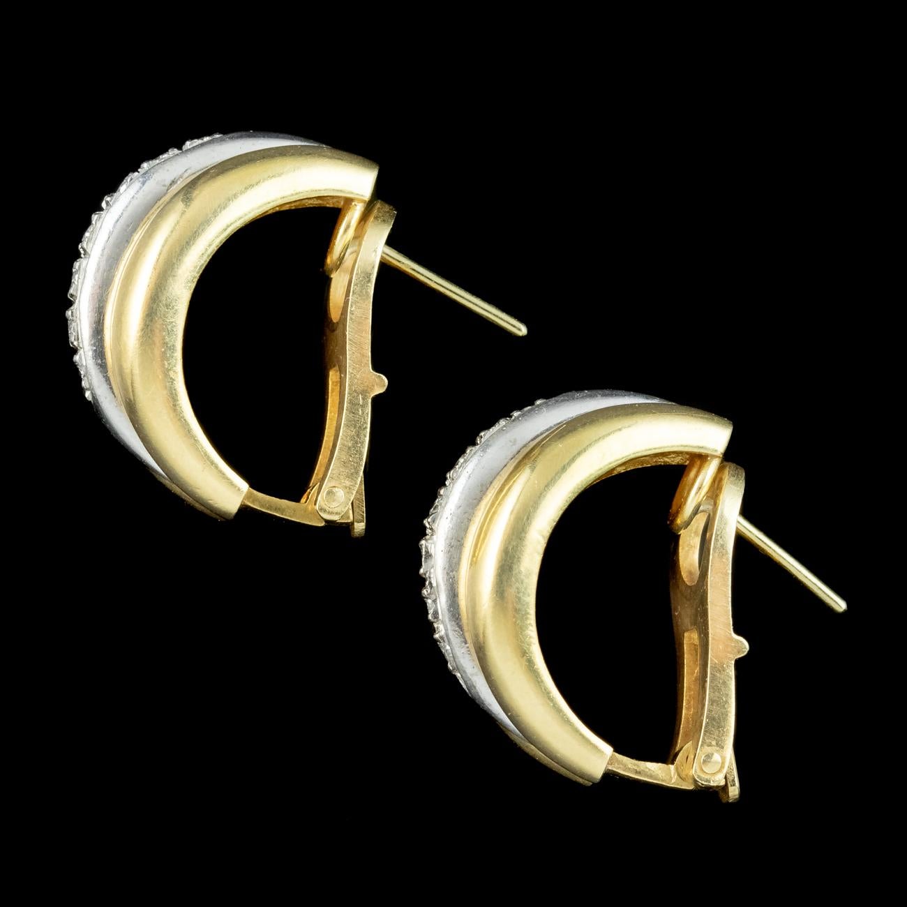 Vintage Diamond Half Hoop Earrings 18ct Gold In Good Condition For Sale In Kendal, GB