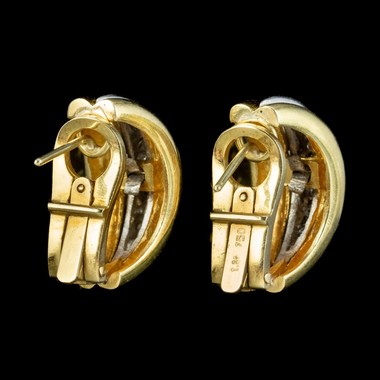 Women's Vintage Diamond Half Hoop Earrings 18ct Gold For Sale