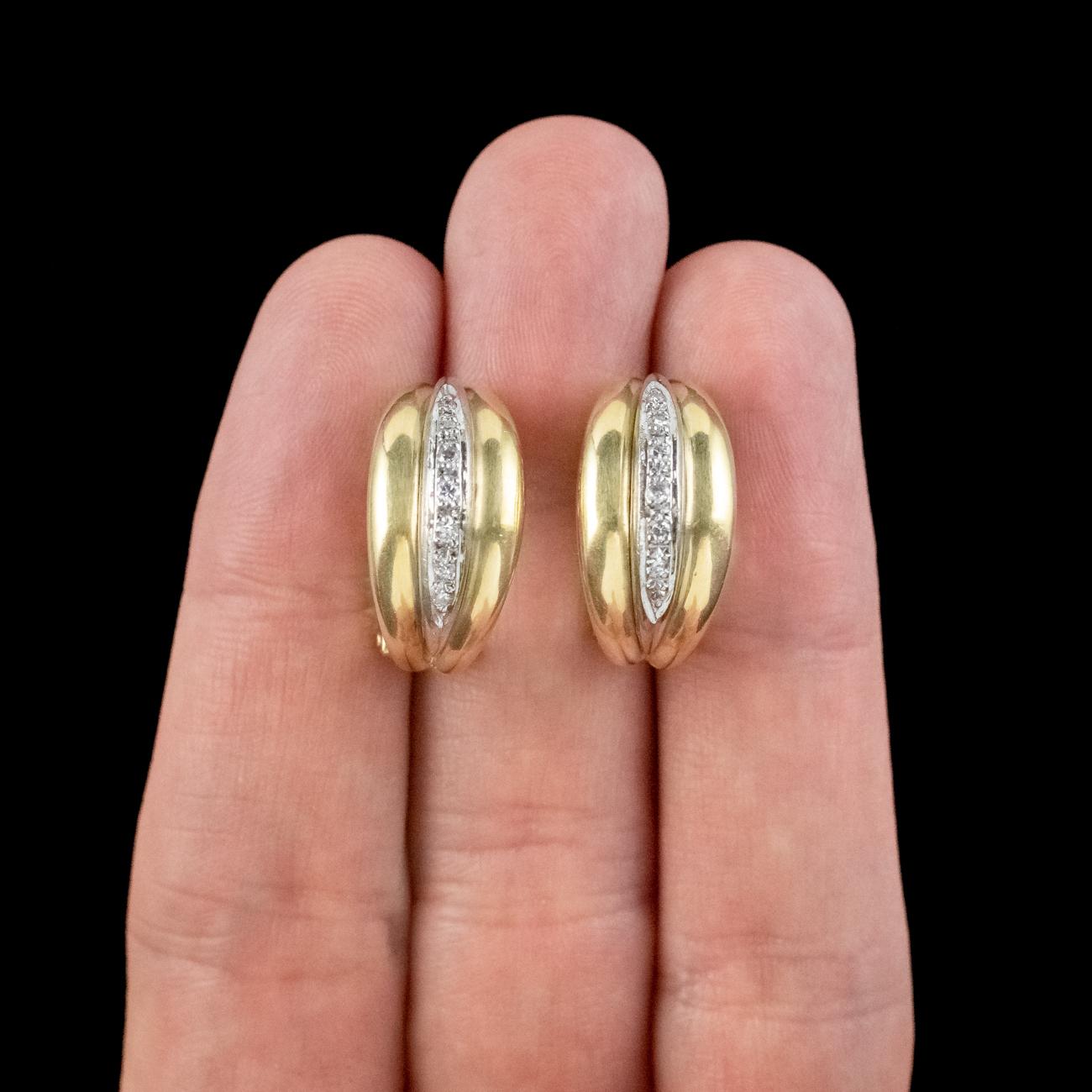 Vintage Diamond Half Hoop Earrings 18ct Gold For Sale 1