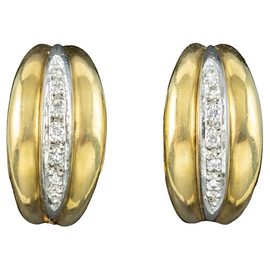Vintage Diamond Half Hoop Earrings 18ct Gold For Sale