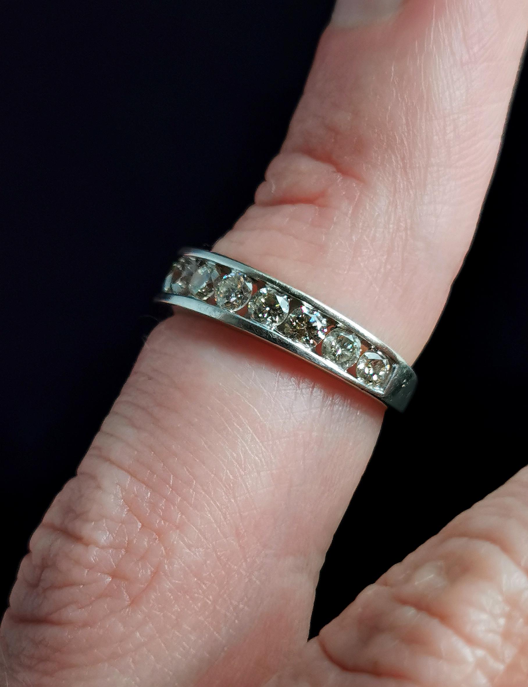 Vintage Diamond Half Hoop Eternity Ring, 9k White Gold For Sale 1