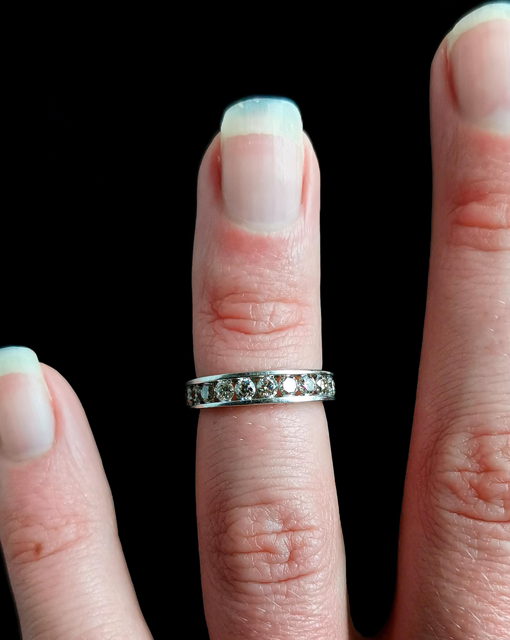Vintage Diamond Half Hoop Eternity Ring, 9k White Gold For Sale 2