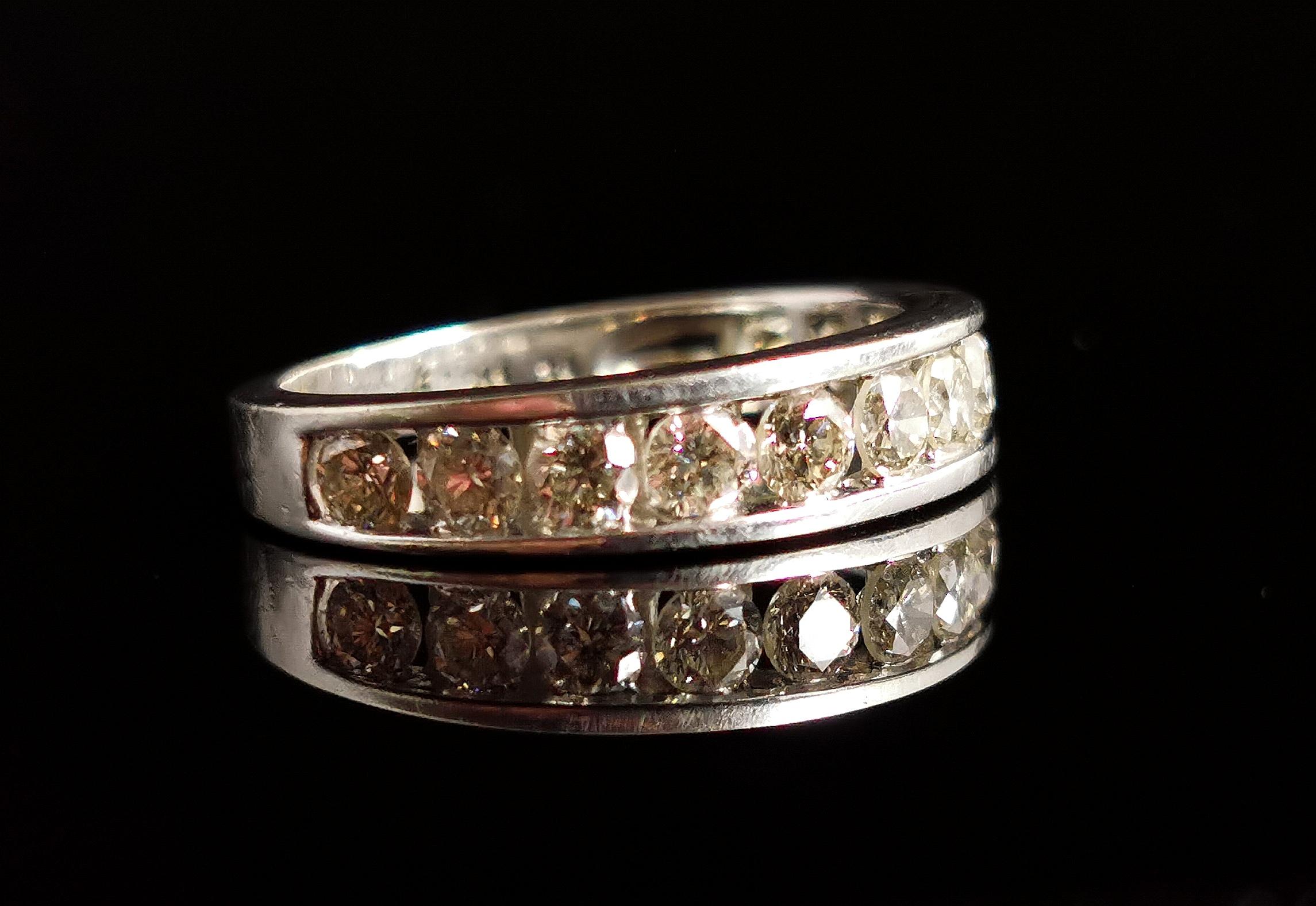 Vintage Diamond Half Hoop Eternity Ring, 9k White Gold For Sale 3