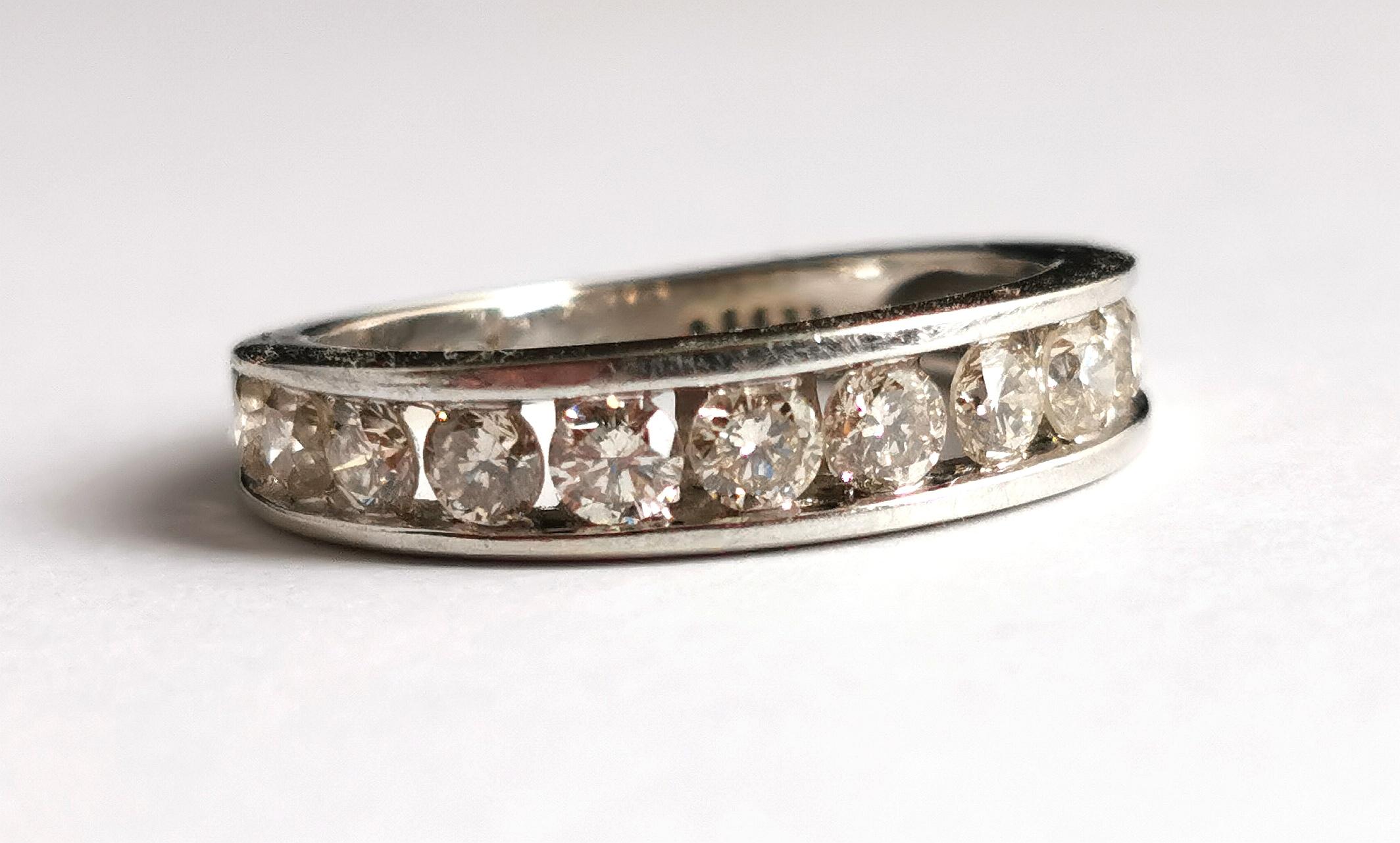 Vintage Diamond Half Hoop Eternity Ring, 9k White Gold For Sale 5