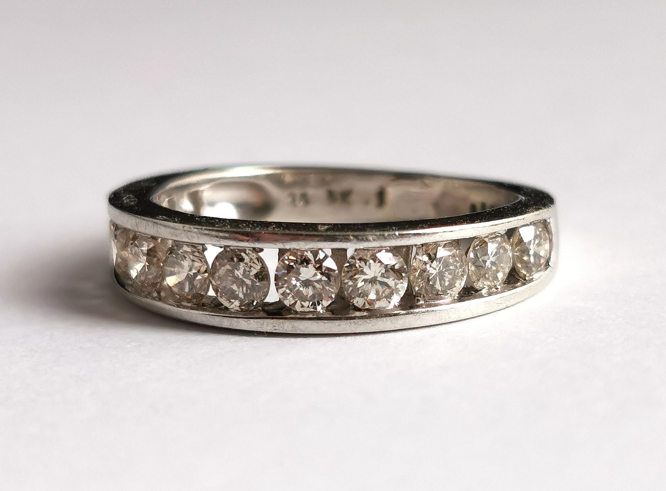 Vintage Diamond Half Hoop Eternity Ring, 9k White Gold For Sale 6