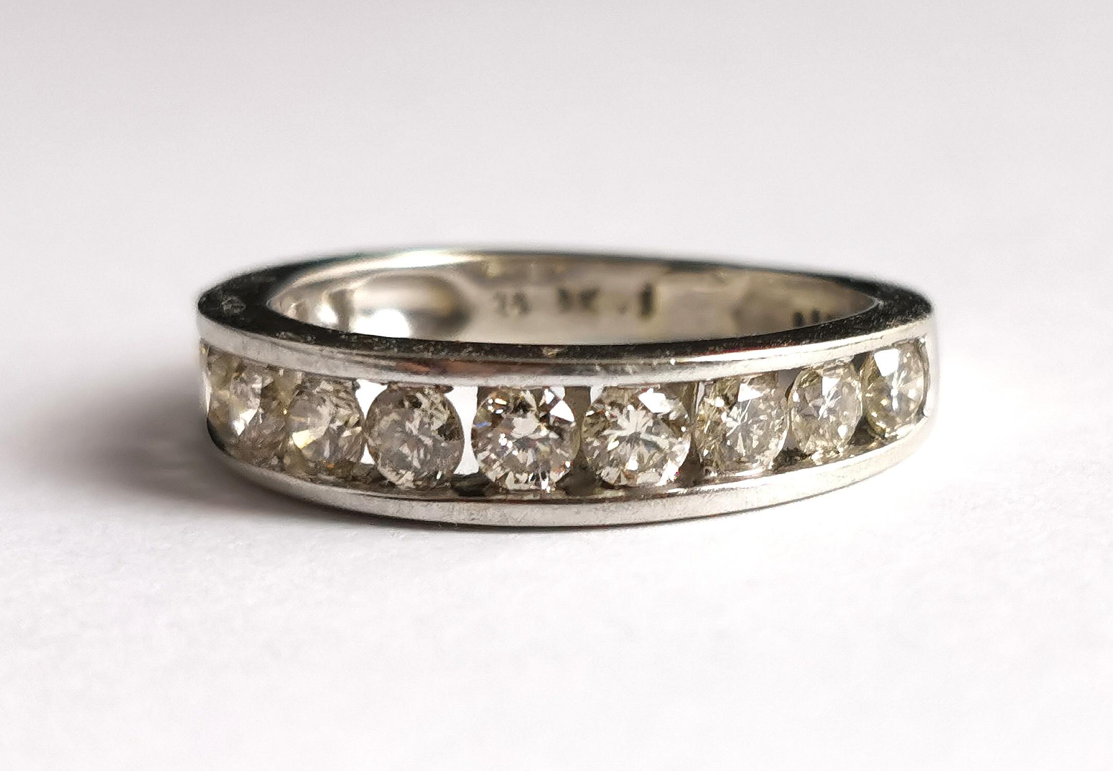 Vintage Diamond Half Hoop Eternity Ring, 9k White Gold For Sale 7