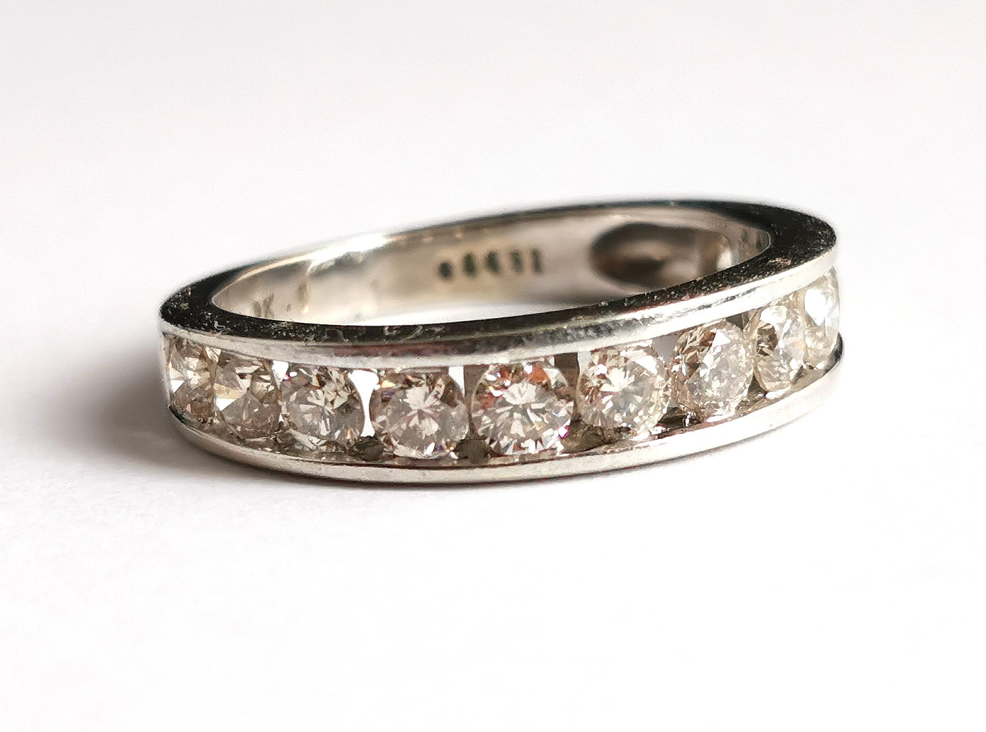 Vintage Diamond Half Hoop Eternity Ring, 9k White Gold For Sale 8