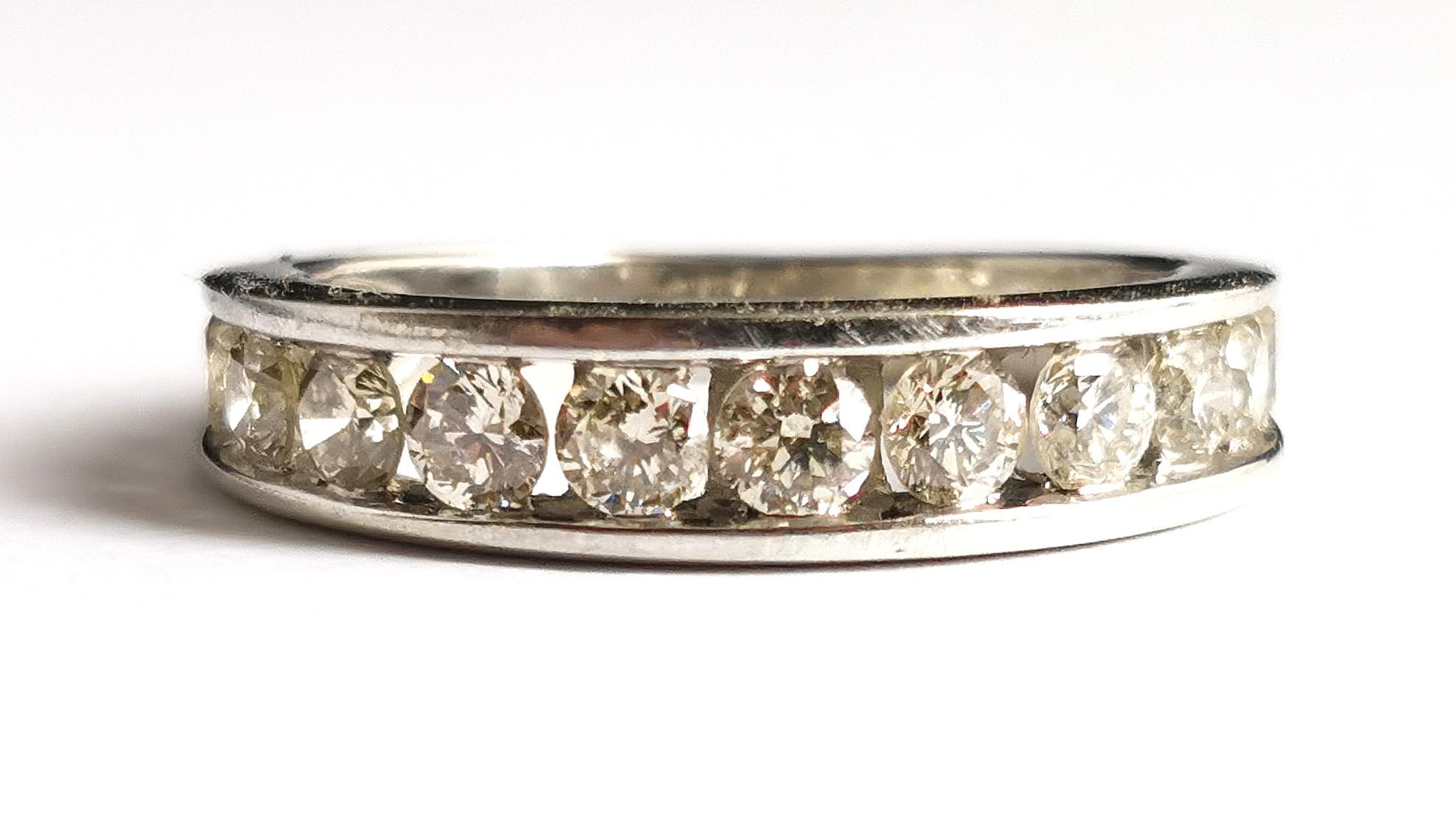 Vintage Diamond Half Hoop Eternity Ring, 9k White Gold For Sale 9