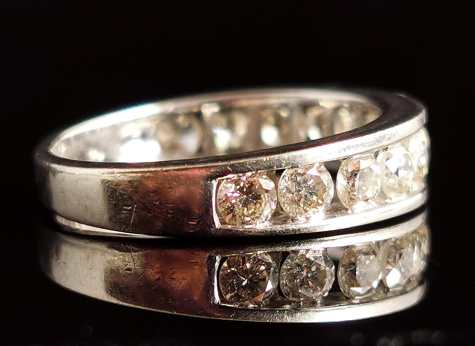 Brilliant Cut Vintage Diamond Half Hoop Eternity Ring, 9k White Gold For Sale