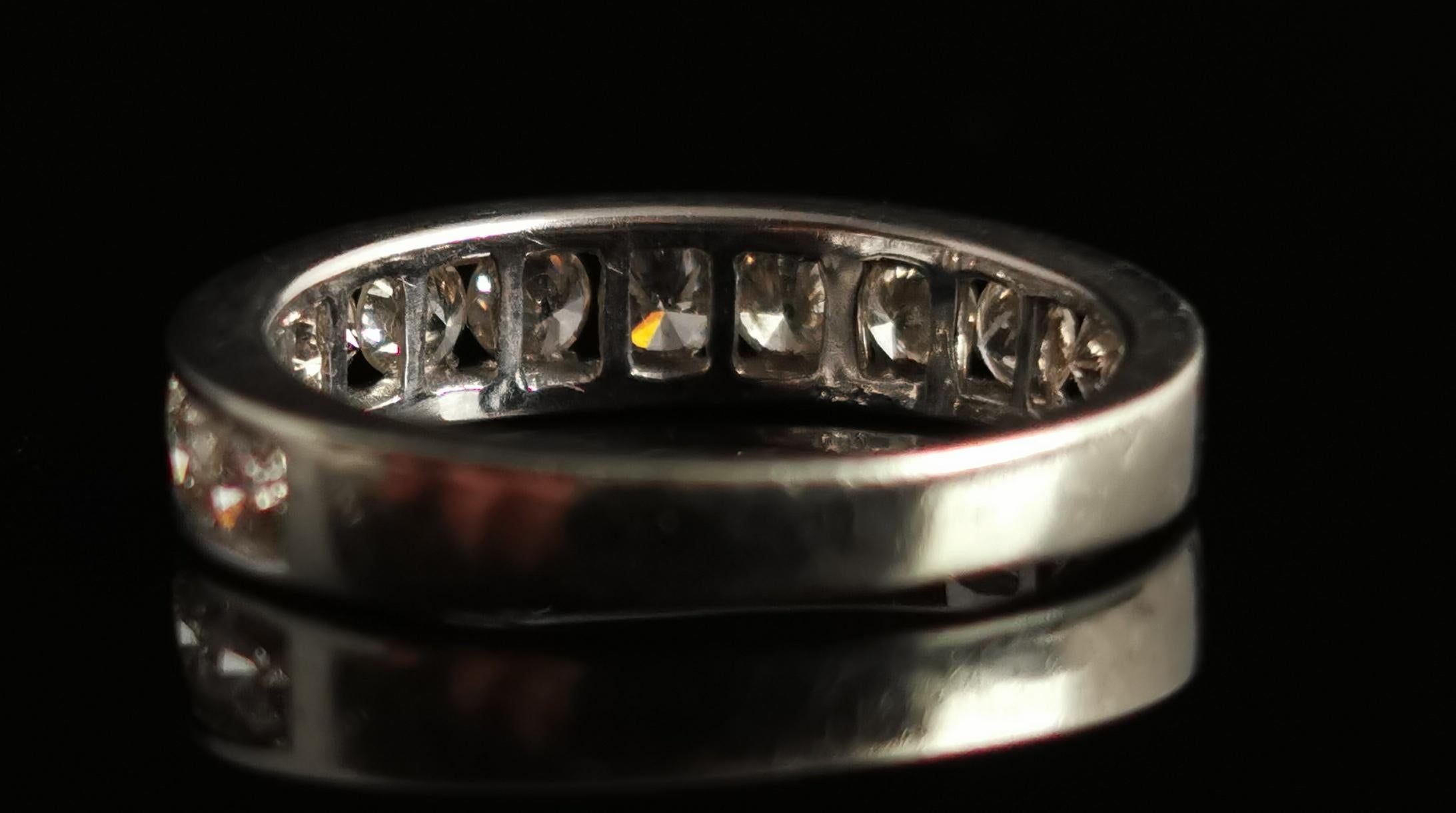 Vintage Diamond Half Hoop Eternity Ring, 9k White Gold In Good Condition For Sale In NEWARK, GB