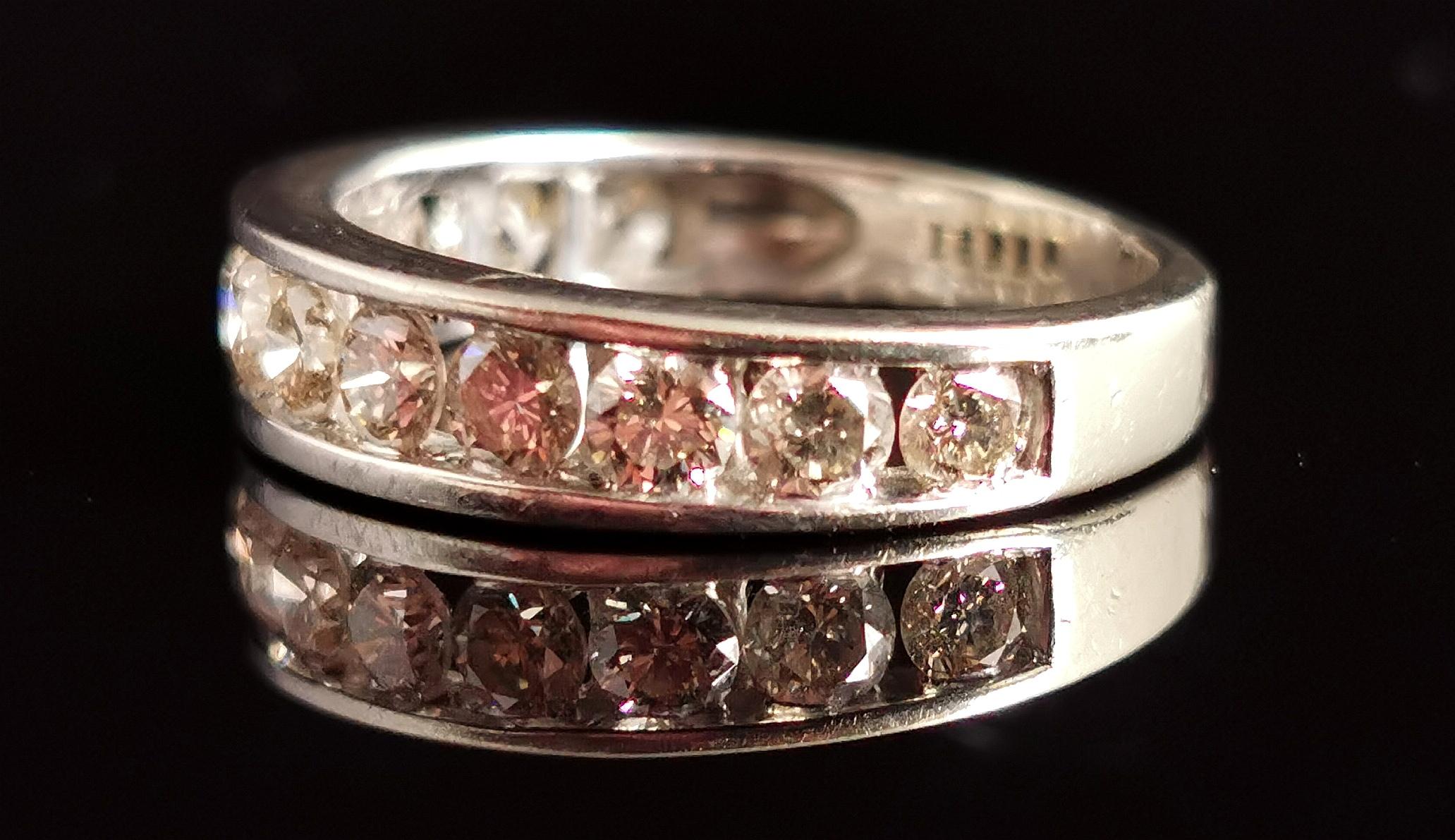 Women's or Men's Vintage Diamond Half Hoop Eternity Ring, 9k White Gold For Sale