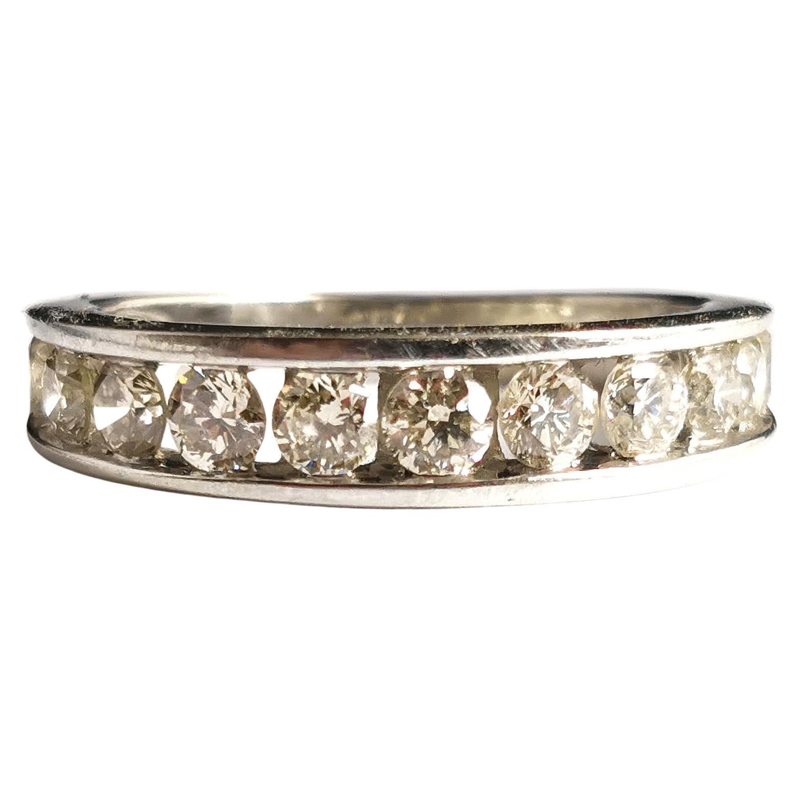 Vintage Diamond Half Hoop Eternity Ring, 9k White Gold For Sale