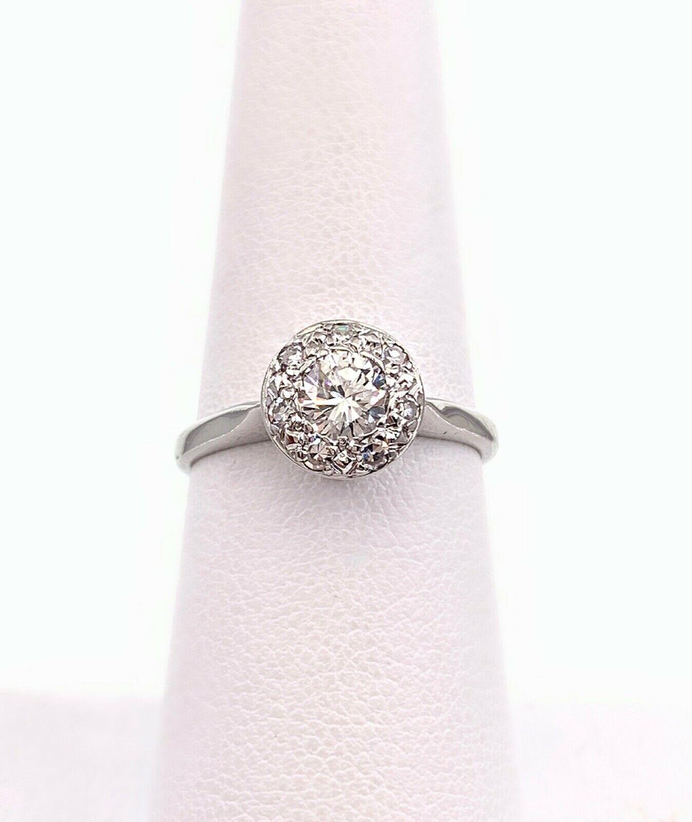Women's or Men's Vintage Diamond Halo Engagement Ring 14 Karat White Gold