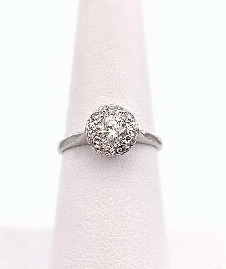 Vintage Diamond Halo Engagement Ring 14 Karat White Gold For Sale at ...