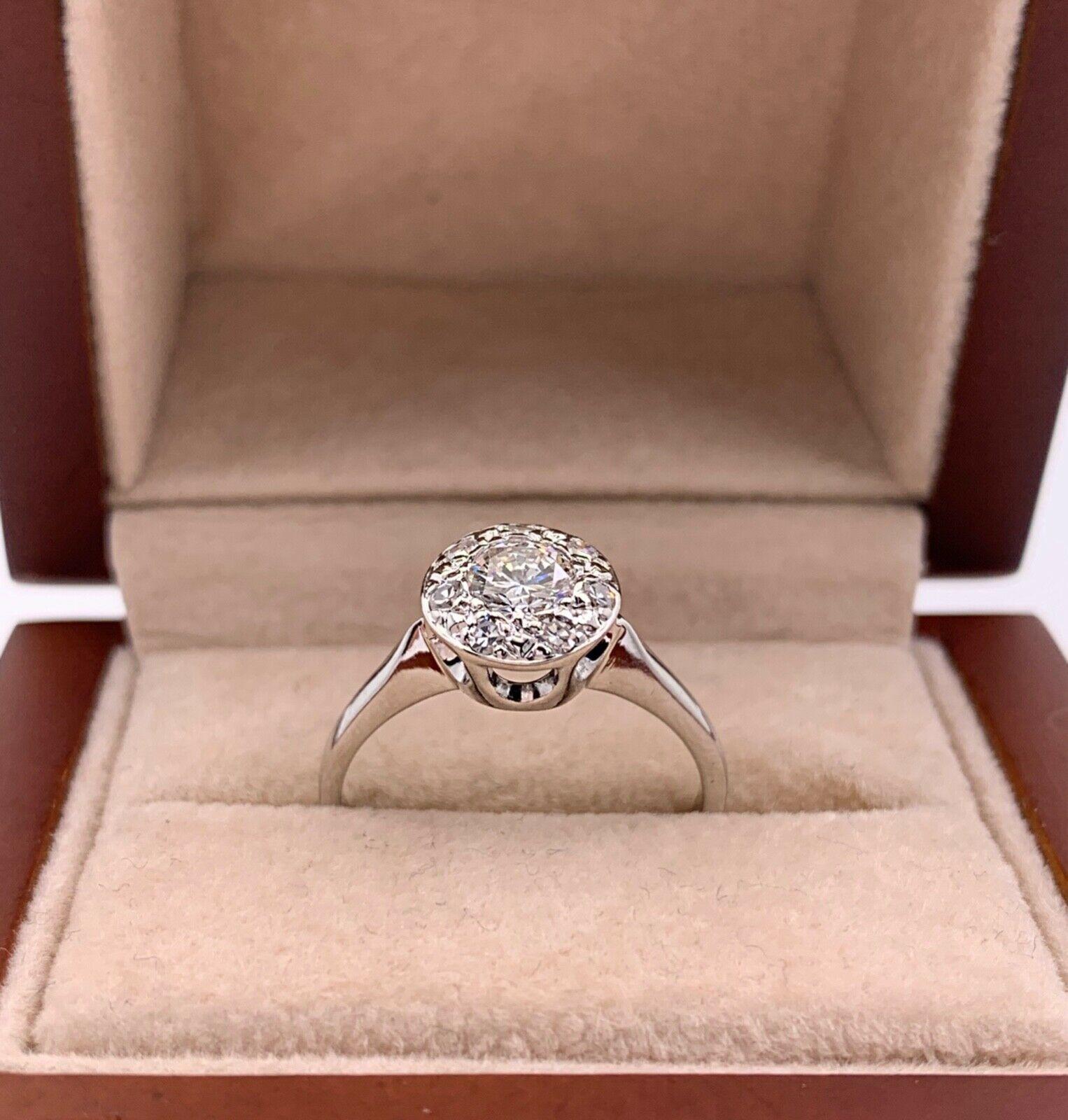 Vintage Diamond Halo Engagement Ring 14 Karat White Gold 2