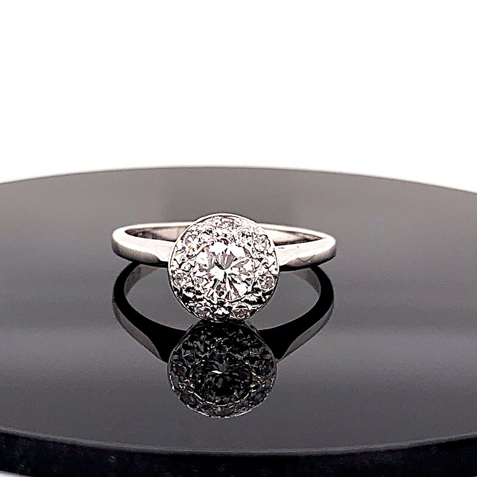 Vintage Diamond Halo Engagement Ring 14 Karat White Gold 3