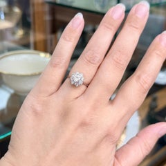 Vintage Diamond Halo Engagement Ring 18k White Gold