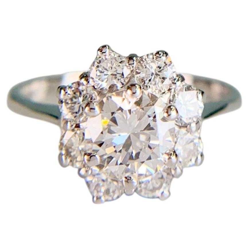 Vintage Diamond Halo Engagement Ring 18k White Gold