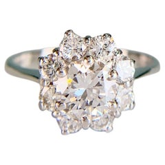 Vintage Diamond Halo Engagement Ring 18k White Gold