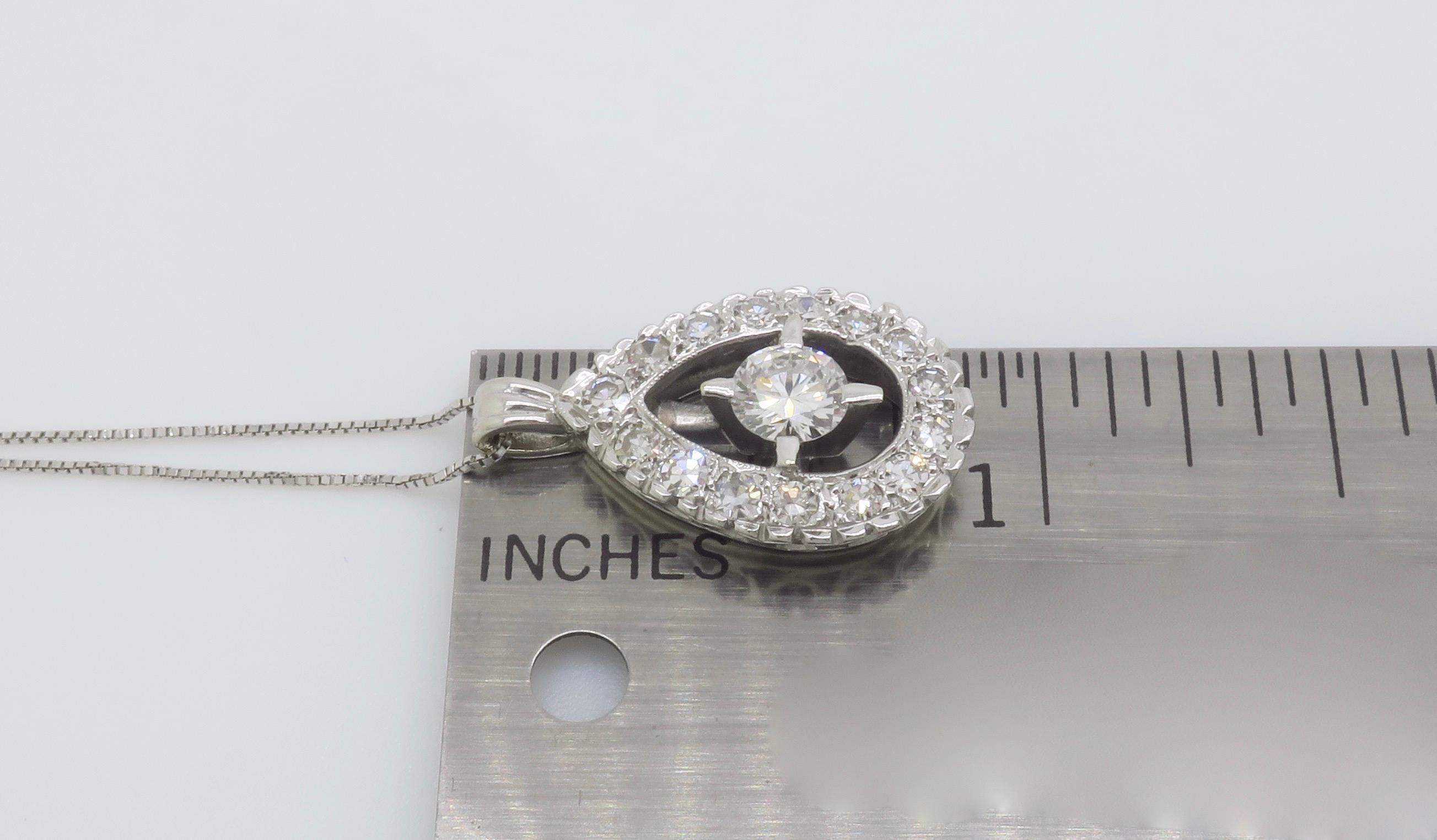 Vintage Diamond Halo Pendant Necklace For Sale 5